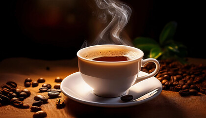 Fototapeta premium cup of coffee with beans