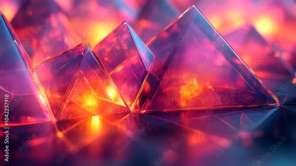 Poster Translucent pyramids reflect a spectrum of warm colors as they catch soft lighting, creating a captivating visual effect that draws the eye and inspires creativity.