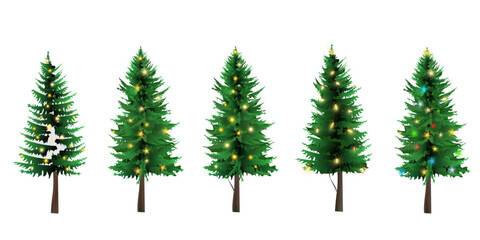 Set of Christmas trees isolated.Xmas tree with decorative lights vector