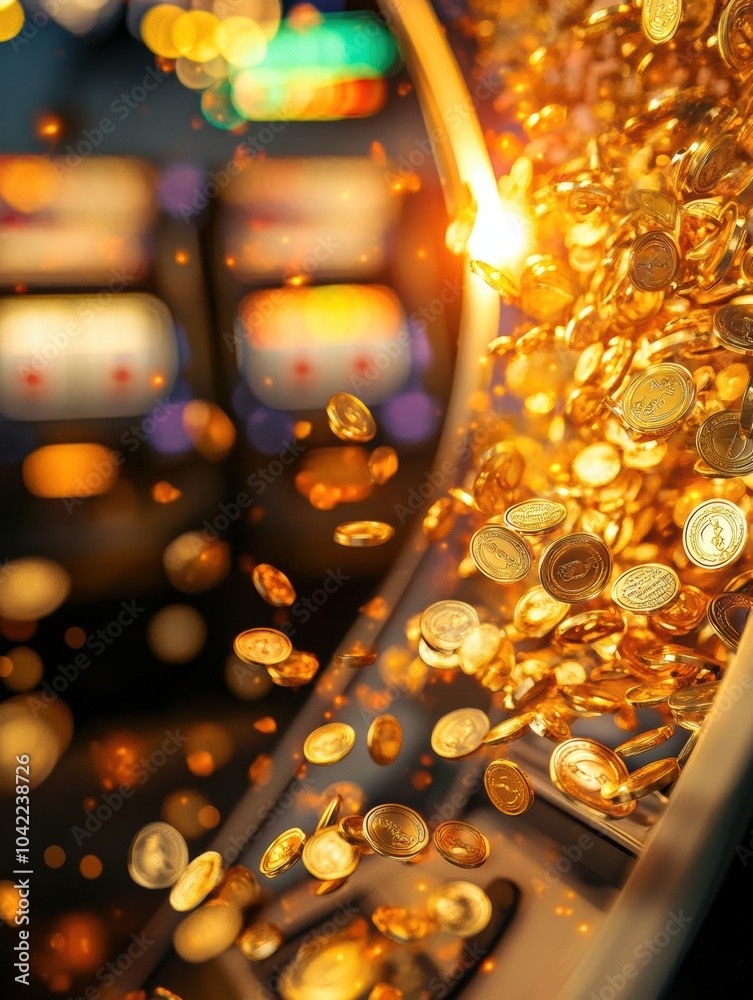 Aufkleber golden coins joyfully spill from a slot machine, creating an exhilarating atmosphere filled with wea