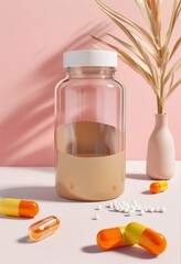 Minimalistic Supplement Bottle With Pills Capsules 