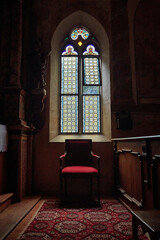 Interior of an abbey in Val Di Sole, a hermitage nestled in the woods where silence and devotion reign