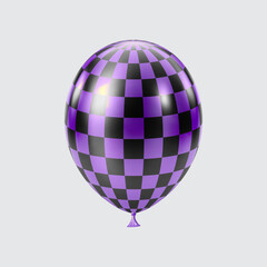 3D Black Purple balloon. Realistic glossy balloons. Checkered pattern.