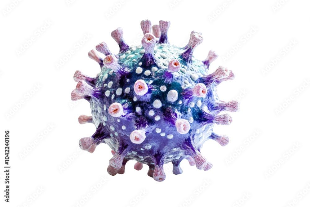 Poster 3D representation of virus showcasing its complex structure and colorful features,Isolated on transparent background