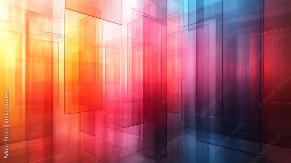 Leinwandbilder the composition features an interplay of transparent geometric shapes in vibrant hues, blending toge