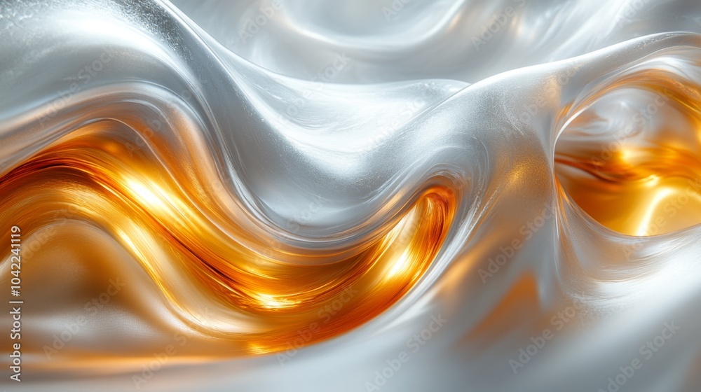 Poster The soft, flowing fabric showcases elegant waves in silver and gold, creating a luxurious texture that captures light beautifully. The interplay of colors adds depth and sophistication.