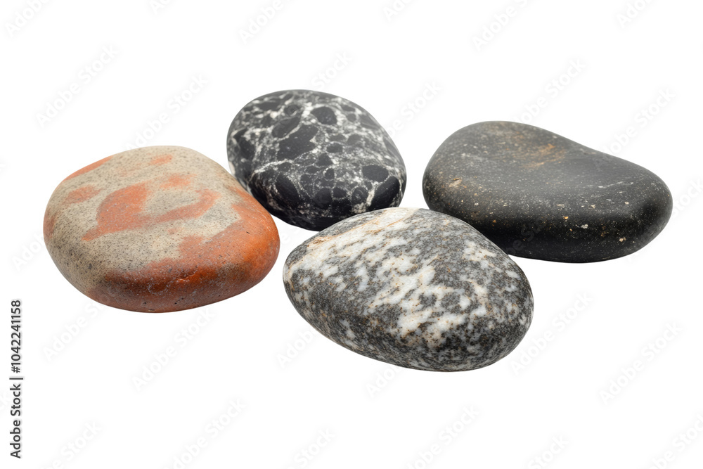 Poster A collection of four uniquely shaped stones with varied colors and textures,Isolated on transparent background
