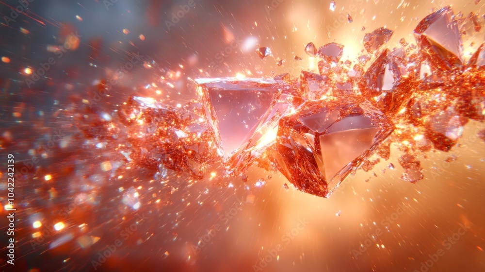 Poster brightly colored shards of crystal explode dramatically in shades of orange and red, creating an eye