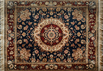 Persian rug with floral medallion and ornate borders
