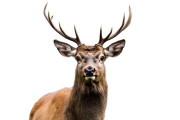 Majestic deer with impressive antlers, showcasing its features against isolation,Isolated on transparent background