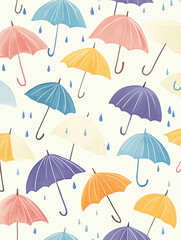 Obraz premium seamless pattern with umbrellas, rainy weather, rain, seamless pattern of umbrellas and raindrops, pastel, 