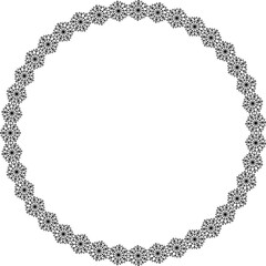 Snowflake circle frame. Winter snowflake round border.
