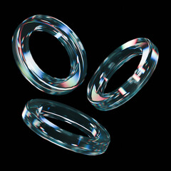 glass dispersion rings circles in different angles on a black background isolated 3d render transparent 