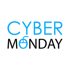 Tiempo de rebajas. Banner con texto Cyber Monday con mouse de ordenador como letra O