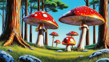 Fantasy-Themed Red Mushroom – Vibrant Cartoon Artwork