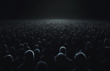 Fototapeta premium a large crowd of people looking at us from an open field, with a dark background Generative AI