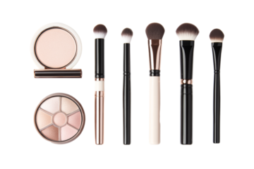 Assorted makeup brushes and cosmetics , perfect for beauty and fashion themes,Isolated on transparent background