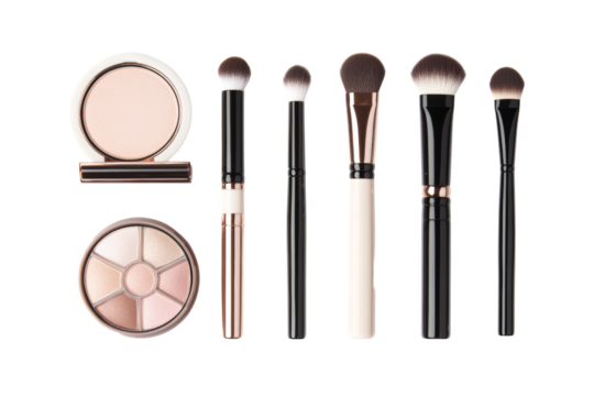 Assorted makeup brushes and cosmetics , perfect for beauty and fashion themes,Isolated on transparent background
