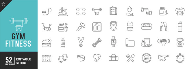 Gym  Editable line icon set. Thin modern style vector illustration. fitness, exercise  and more.