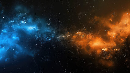 Cosmic nebula with blue and orange clouds in deep space