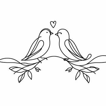 recommend clip art: Minimalist line art of two birds sitting on a branch with a heart above, romantic nature illustration, simple love and nature concept.
                    