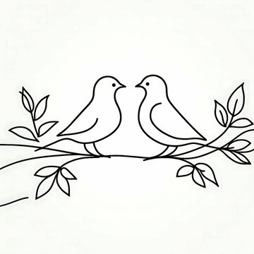 recommend clip art: Two birds sitting on a leafy branch, facing each other, simple line art drawing, minimalist nature illustration, love and nature concept.
                    
