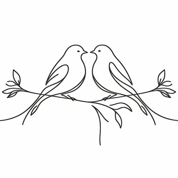 recommend clip art: Two birds sitting on a branch, facing each other, black and white line art, minimalist hand-drawn illustration, nature and love concept.
                    