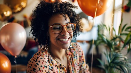 Portrait of a person celebrating a milestone birthday with themed decor