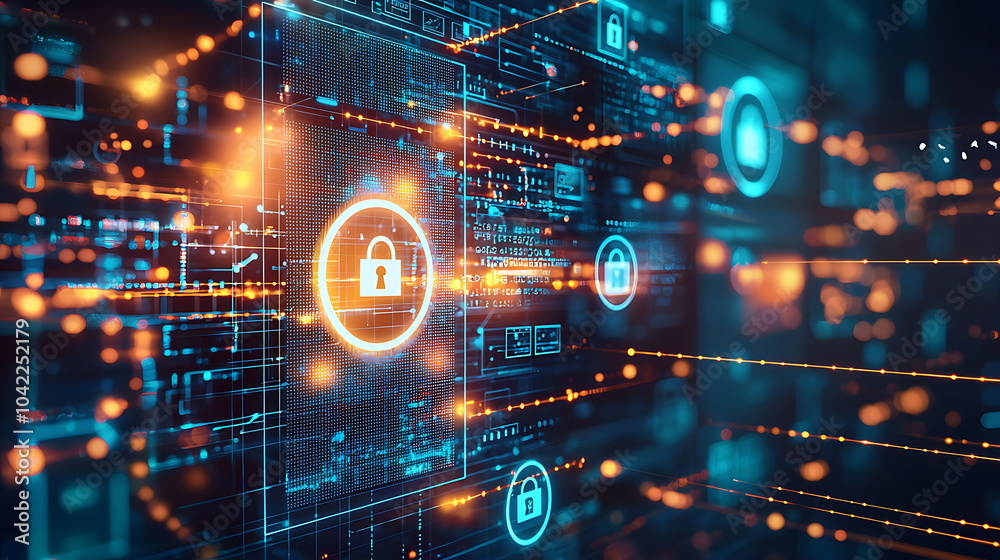 Aufkleber Exploring the future of digital security innovative cybersecurity locks with glowing effects on a blue background