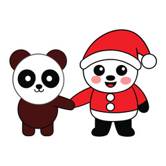 Christmas Panda Handshake with Santa Claus Vector.