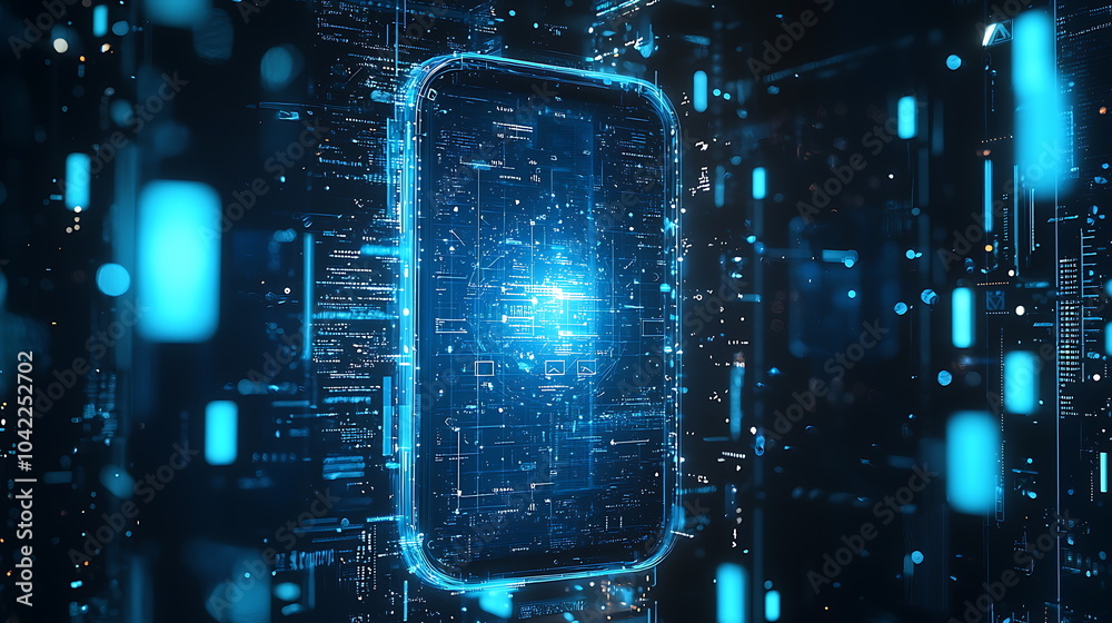 Fototapete Exploring a futuristic digital technology landscape with glowing elements and advanced virtual interfaces for tomorrow's innovations