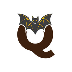 Vampire Bat Vector Illustration with Capital Letter Q. Educational Tool for Teaching English Letters .Q bat logo design vector illustration.