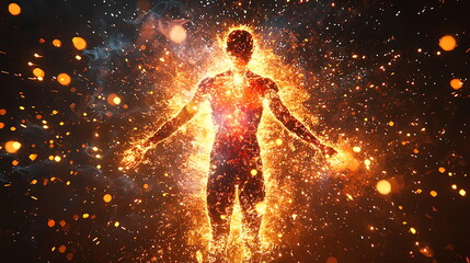 Obraz premium The illuminated human form a mesmerizing display of energy and spark effects captured in a stunning visual representation