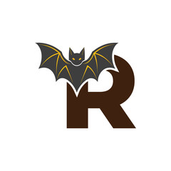 Vampire Bat Vector Illustration with Capital Letter R. Educational Tool for Teaching English Letters .R bat logo design vector illustration.