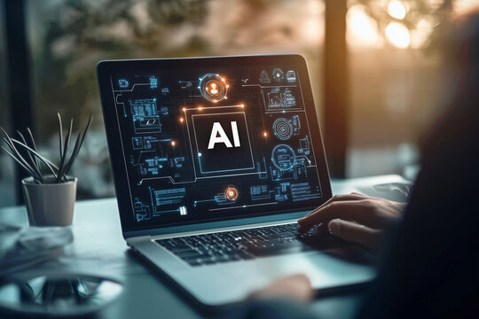 AI - Artificial Intelligence in der t&auml;glichen Anwendung am Laptop oder Tablet, T&auml;gliches Arbeiten mit KI zur Optimierung von Prozessen, Unterst&uuml;tzung und Verbesserung von Prozessen und Arbeitsabl&auml;ufen