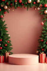 creates christmas background podium product display rendering