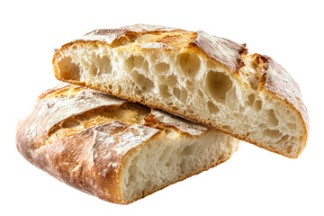 Freshly baked artisan bread sliced ​​to showcase its fluffy interior and crusty exterior,Isolated on transparent background