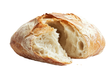 Freshly baked bread loaf, crusty outside, soft and airy inside,,Isolated on transparent background