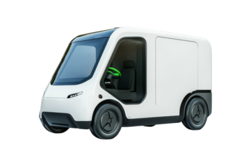Futuristic electric delivery van in sleek design,,Isolated on transparent background