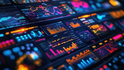 Obraz premium A colorful array of scientific data and graphs displayed on a digital screen showcasing the integration of technology in scientific research