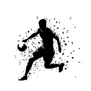 recommend clip art: Soccer player kicking ball, football. Isolated distorted vector silhouette. Team sports, side view