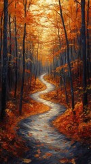 Obraz premium Autumn Forest Path Illustration