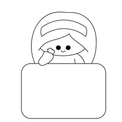 Cute cartoon Girl with poster for congratulation in black and white