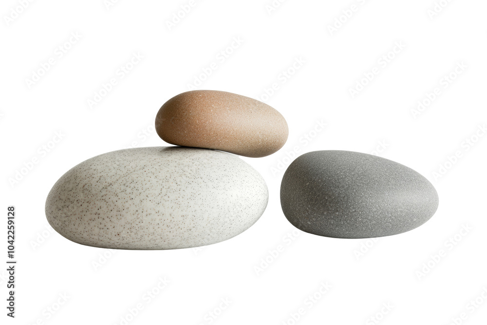 Poster Smooth decorative pebbles in various shades resting together,Isolated on transparent background