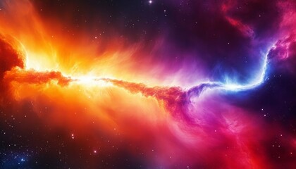 Fototapeta premium Cosmic Dance A Digital Painting of Two Colliding Nebulas in Vivid Hues, Nebula, Space, Art, Galaxy