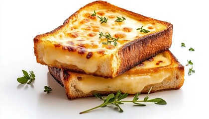 Melted Cheese on Toasted Bread with Thyme Garnish, Appetizer, Food Photography, Gourmet