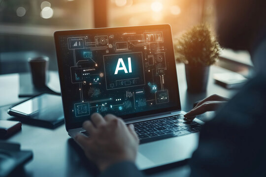 AI - Artificial Intelligence in der t&auml;glichen Anwendung am Laptop oder Tablet, T&auml;gliches Arbeiten mit KI zur Optimierung von Prozessen, Unterst&uuml;tzung und Verbesserung von Prozessen und Arbeitsabl&auml;ufen