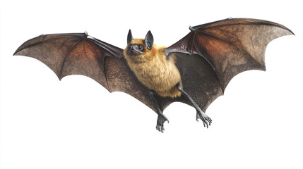 Flying Bat with Spread Wings on White Background