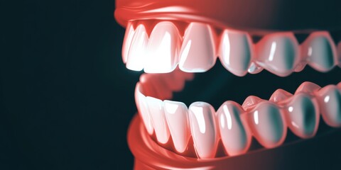 Obraz premium 3D Rendered Human Teeth with Glossy Finish on Dark Background – Ideal for Dental Health and Aesthetic Content