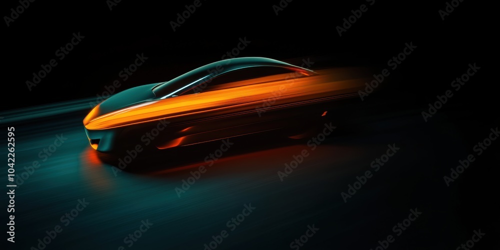 Wall mural Futuristic Car in Motion: A sleek, glowing vehicle with vibrant orange accents, ideal for automotive marketing and design concepts.